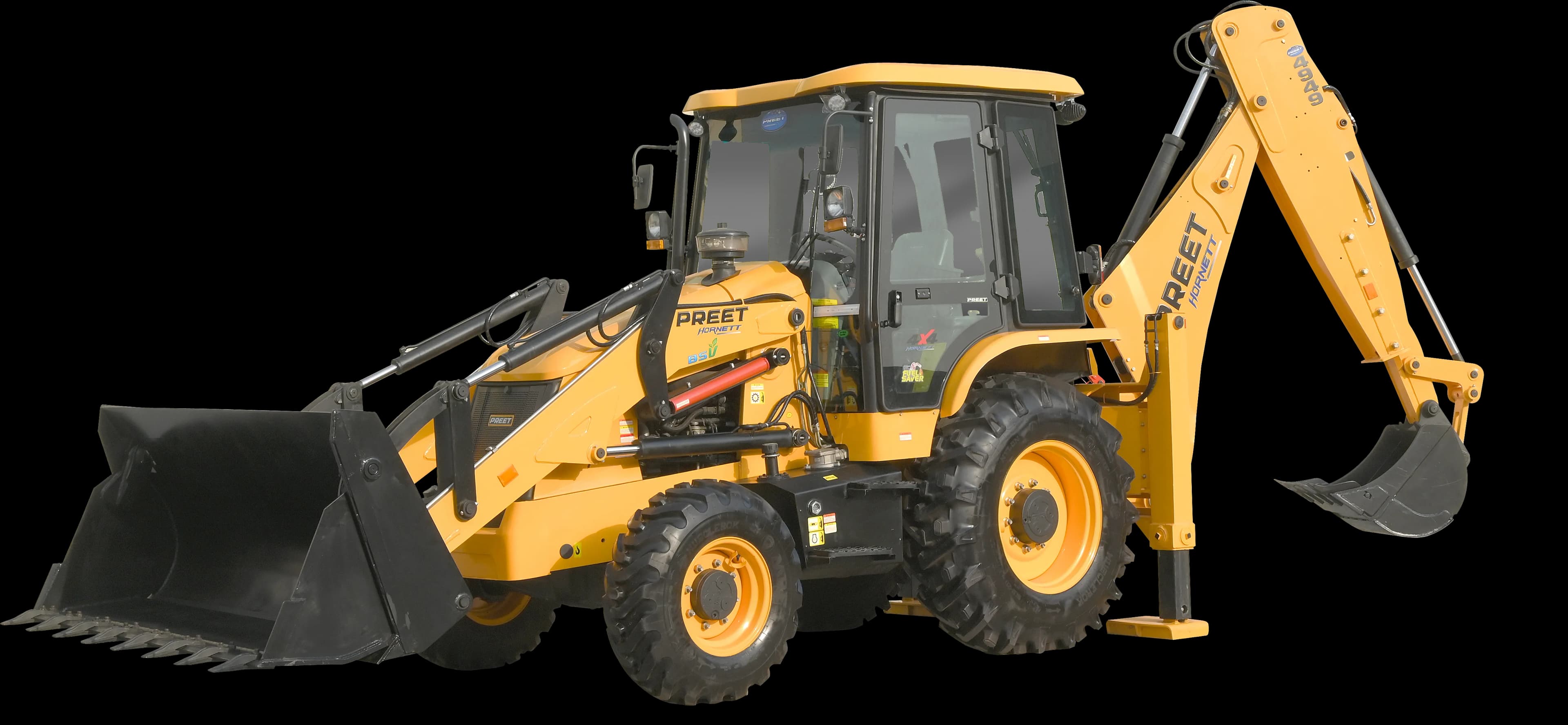 Preet 4949 Hornett BS-V Backhoe Loader (4WD, Extended Dipper, 6-in-1 Bucket)